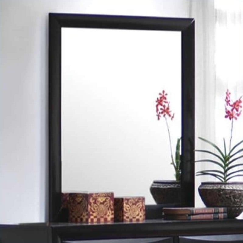 Pemberly Row Contemporary Rectangular Asian Hardwood Mirror in Black