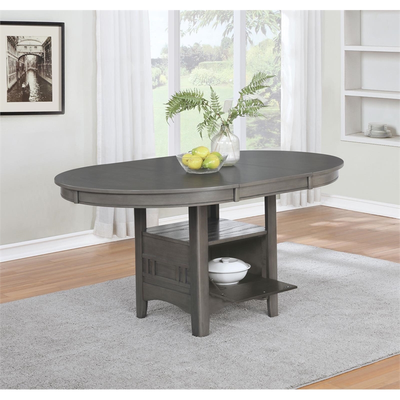 Pemberly Row 5-Piece Oval Extension Leaf Dining Set in Medium Grey