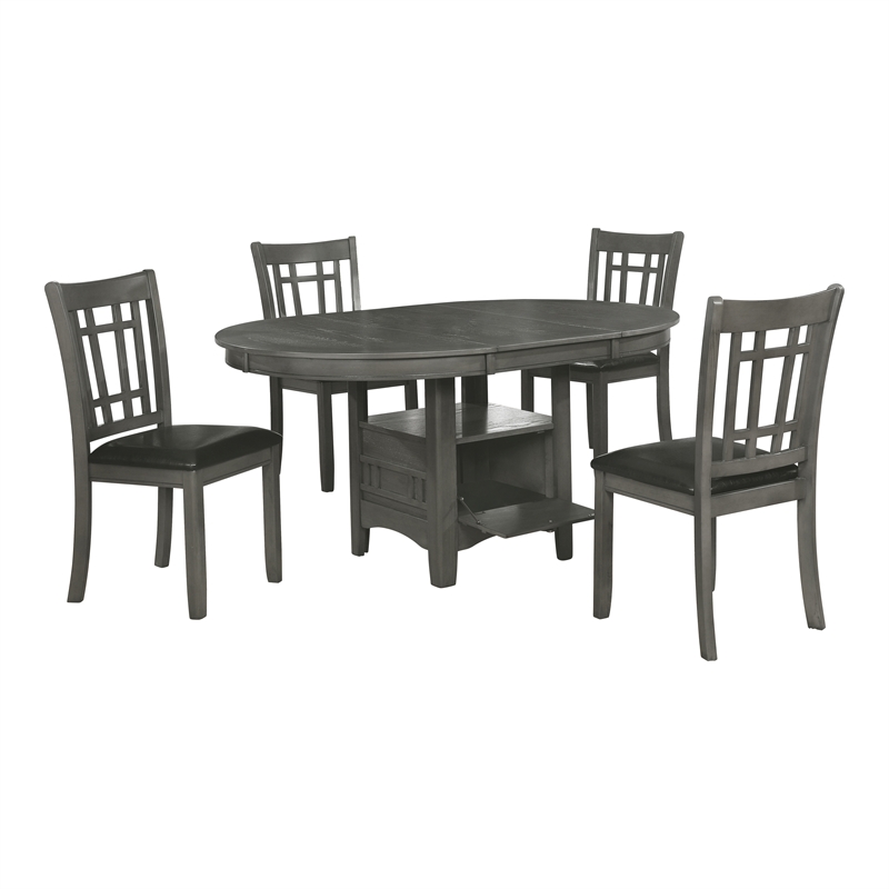 Pemberly Row 5-Piece Oval Extension Leaf Dining Set in Medium Grey
