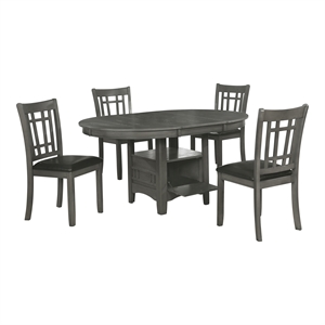 Pemberly Row 5-Piece Oval Extension Leaf Dining Set in Medium Grey