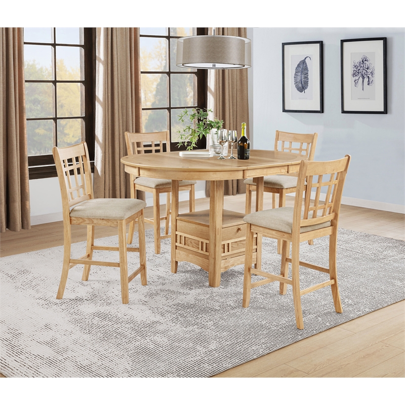Pemberly Row 5-Piece Oval Wood Counter Height Dining Set in Light Oak