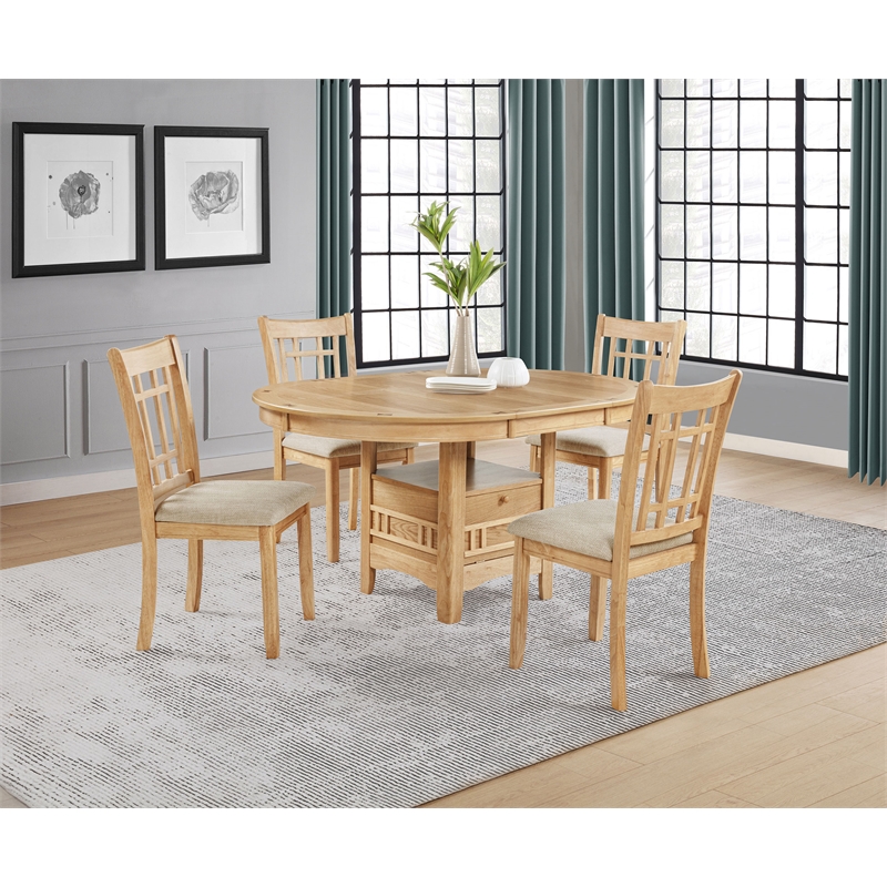 Pemberly Row 5-Piece Oval Wood Extension Leaf Table Dining Set in Light Oak