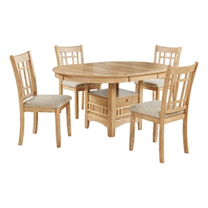 Pemberly Row 5-Piece Oval Wood Extension Leaf Table Dining Set in Light Oak
