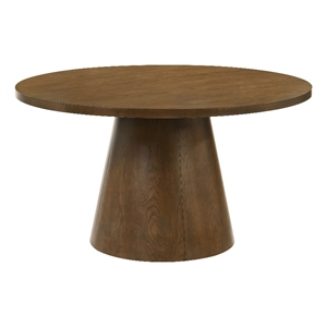 Pemberly Row Round Pedestal Mid-Century Wood Dining Table in Dark Brown