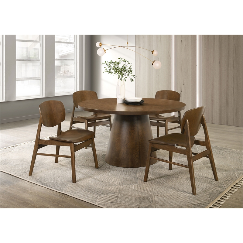 Pemberly Row 5-Piece 54-Inch Round Wood Dining Table Set in Dark Brown