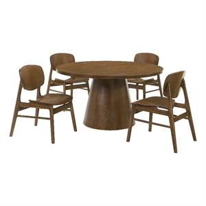 Pemberly Row 5-Piece 54-Inch Round Wood Dining Table Set in Dark Brown