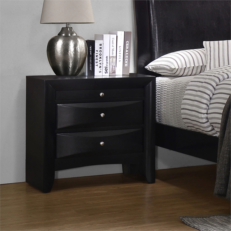 Pemberly Row 2-drawer Chambered Front Bedroom Nightstand in Black