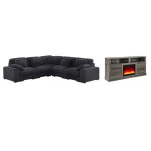 Pemberly Row 2Pc Set of Modular Sectional Sofa and TV Stand with Fireplace