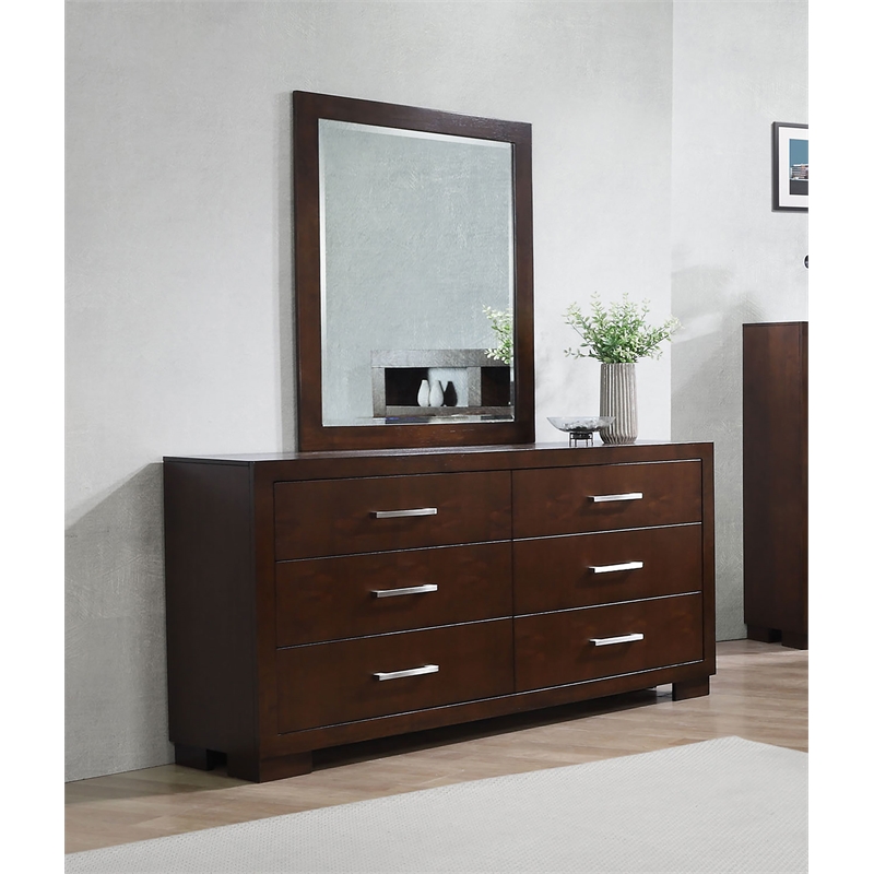 Pemberly Row 6-drawer Dresser with Beveled Mirror Set in Cappuccino