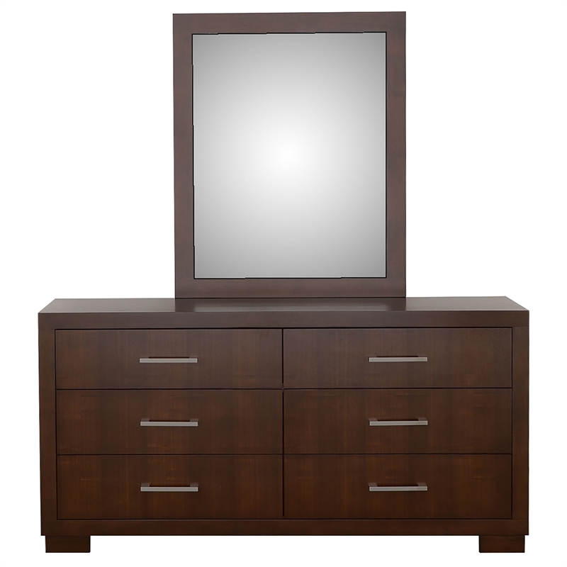Pemberly Row 6-drawer Dresser with Beveled Mirror Set in Cappuccino