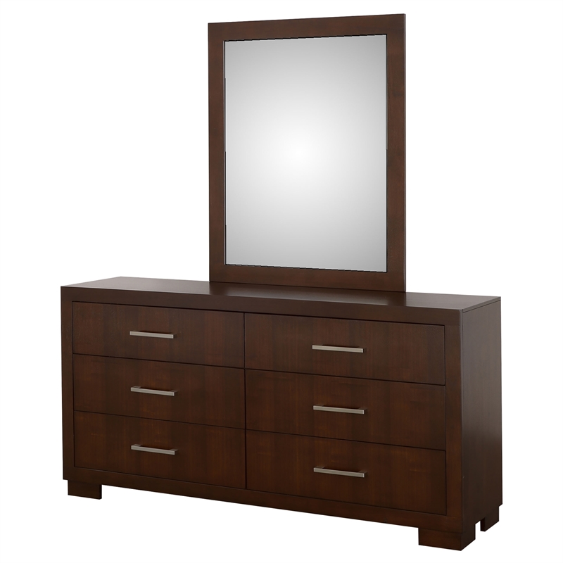 Pemberly Row 6-drawer Dresser with Beveled Mirror Set in Cappuccino