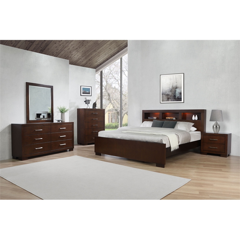 Pemberly Row 6-drawer Dresser with Beveled Mirror Set in Cappuccino