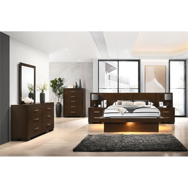 Pemberly Row 6-drawer Dresser with Beveled Mirror Set in Cappuccino