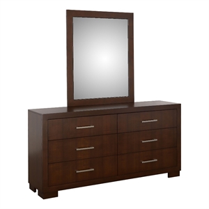 Pemberly Row 6-drawer Dresser with Beveled Mirror Set in Cappuccino