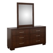 Pemberly Row 6-drawer Dresser with Beveled Mirror Set in Cappuccino