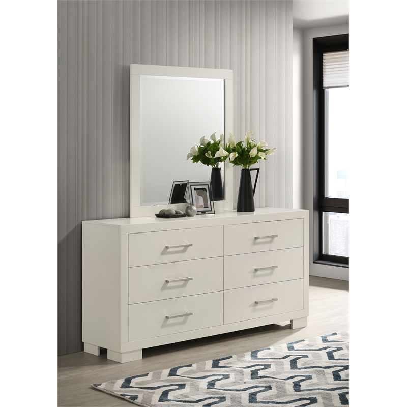 Pemberly Row 6-drawer Dresser with Beveled Mirror Set in Snow White