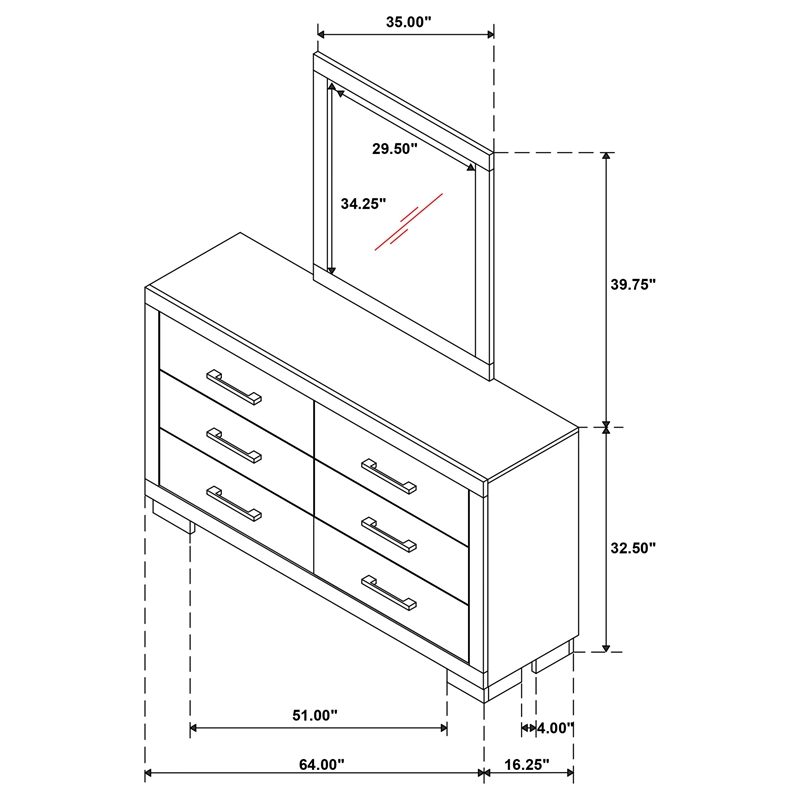 Pemberly Row 6-drawer Dresser with Beveled Mirror Set in Snow White