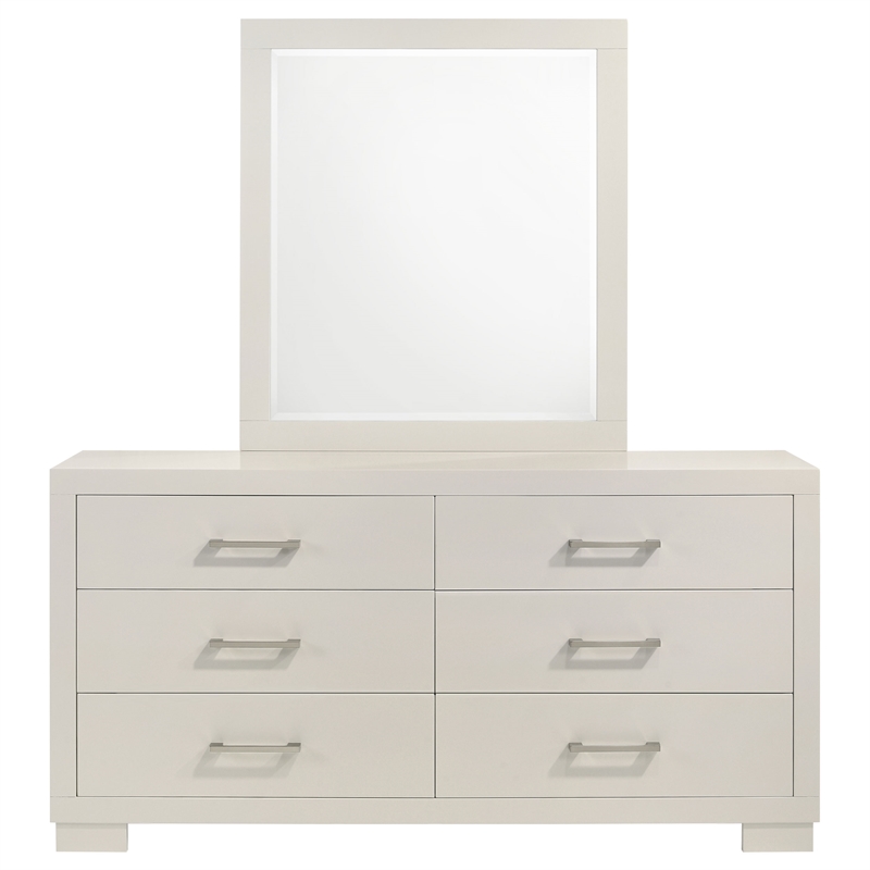 Pemberly Row 6-drawer Dresser with Beveled Mirror Set in Snow White