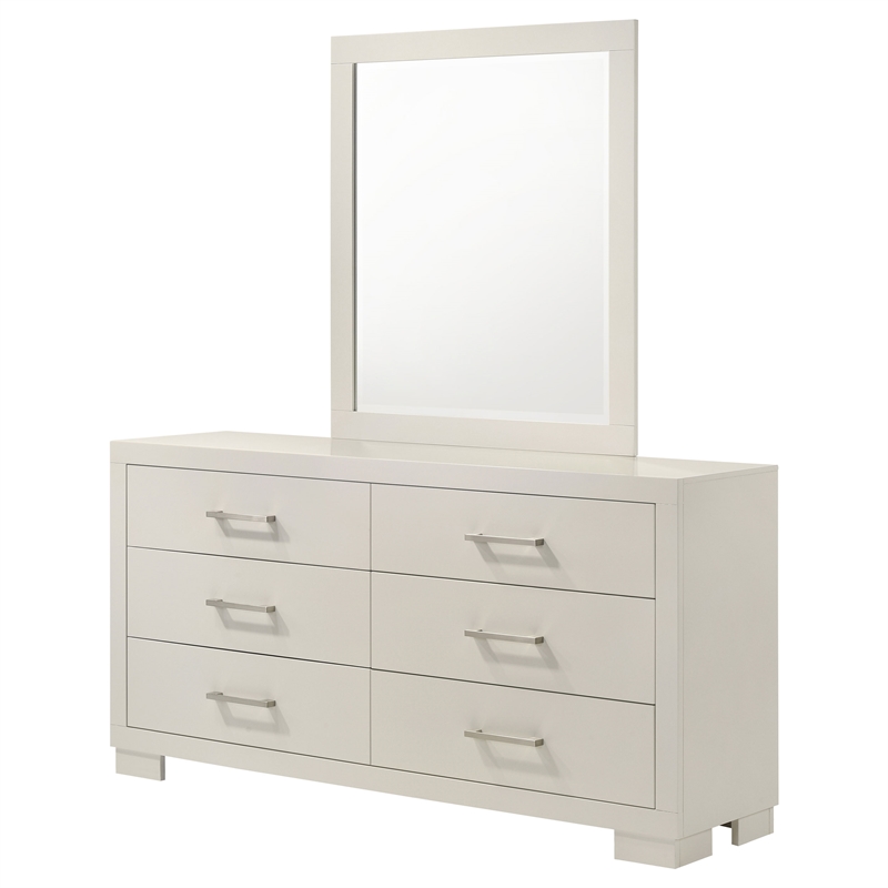 Pemberly Row 6-drawer Dresser with Beveled Mirror Set in Snow White