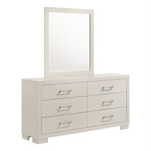 Pemberly Row 6-drawer Dresser with Beveled Mirror Set in Snow White