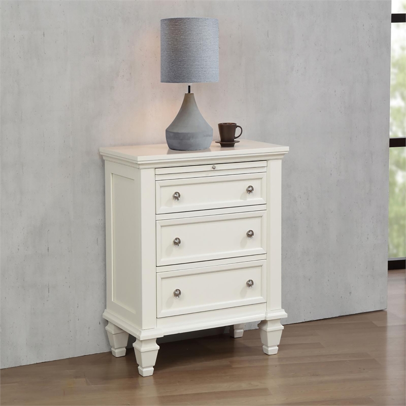 Pemberly Row 3-drawer Nightstand with Pull-out Tray in Cream White