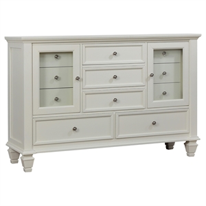 Pemberly Row 11-drawer Dresser with 2 Glass Doors in Cream White
