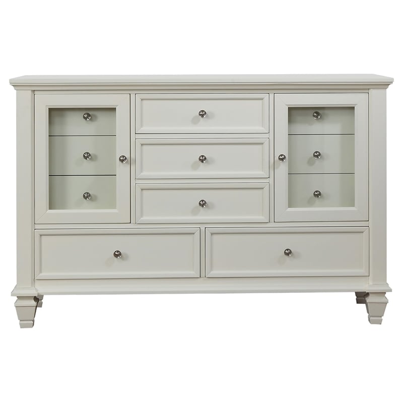 Pemberly Row 11-drawer Dresser with 2 Glass Doors in Cream White