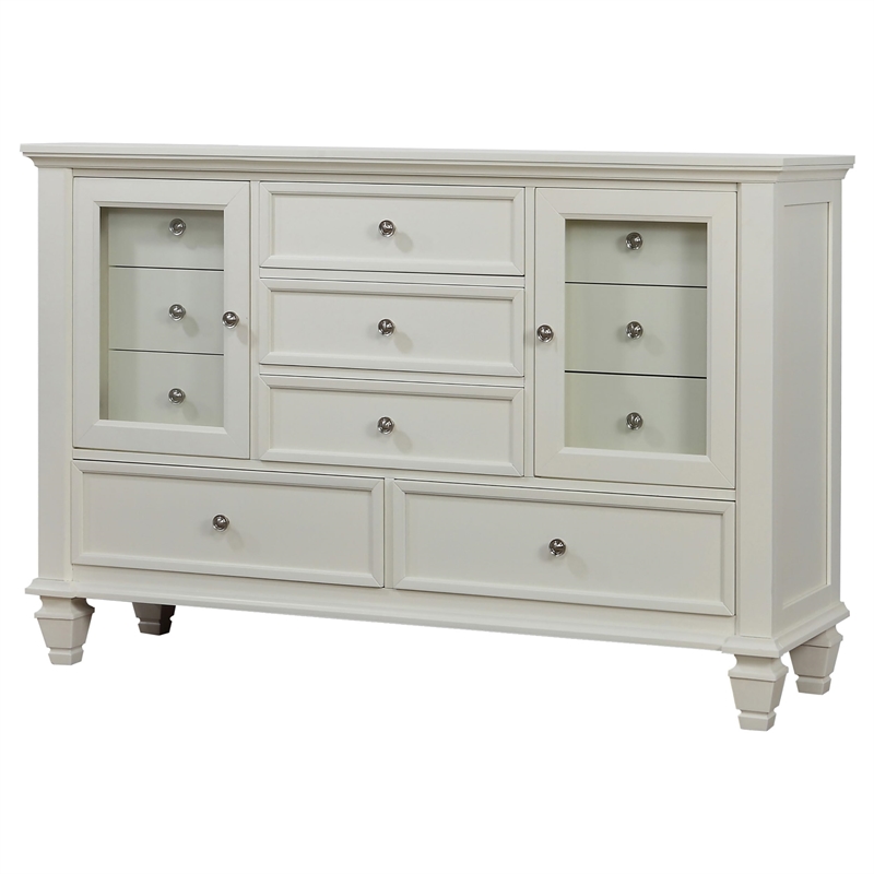 Pemberly Row 11-drawer Dresser with 2 Glass Doors in Cream White