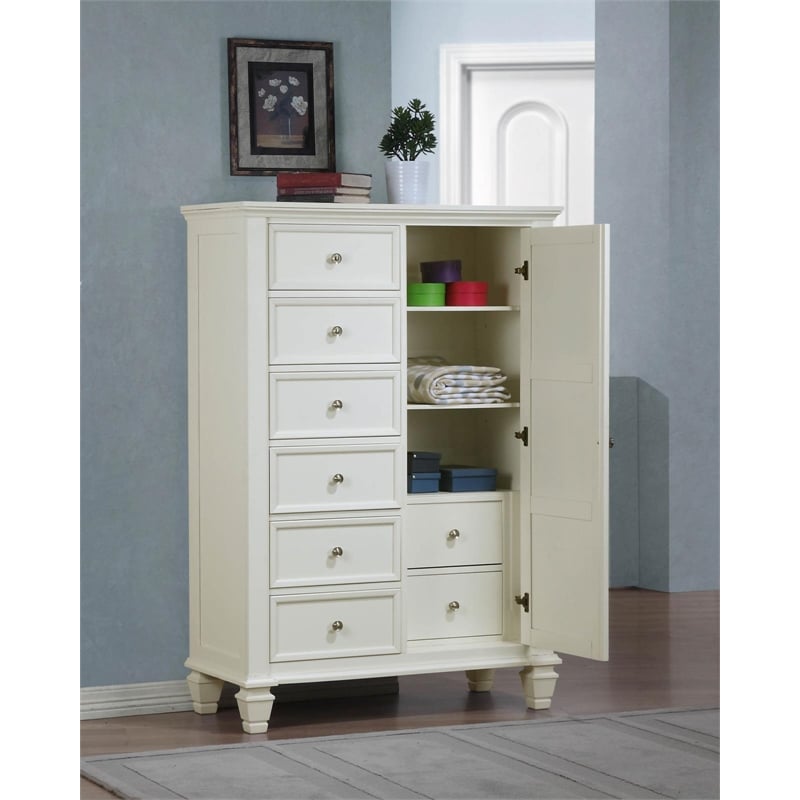 Pemberly Row 8-drawer Bedroom Door Chest with Shelving in Cream White
