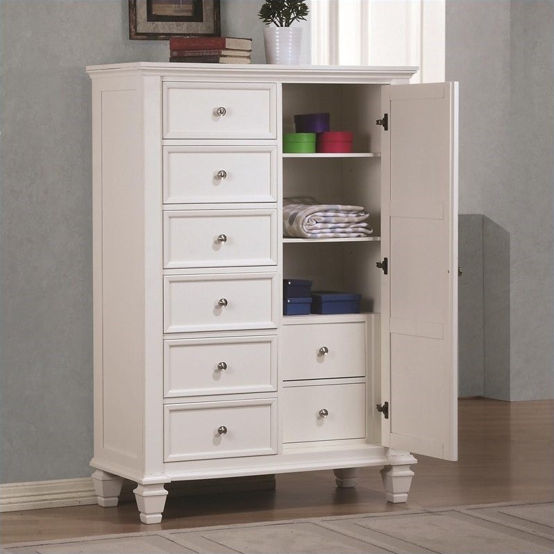 Pemberly Row 8-drawer Bedroom Door Chest with Shelving in Cream White