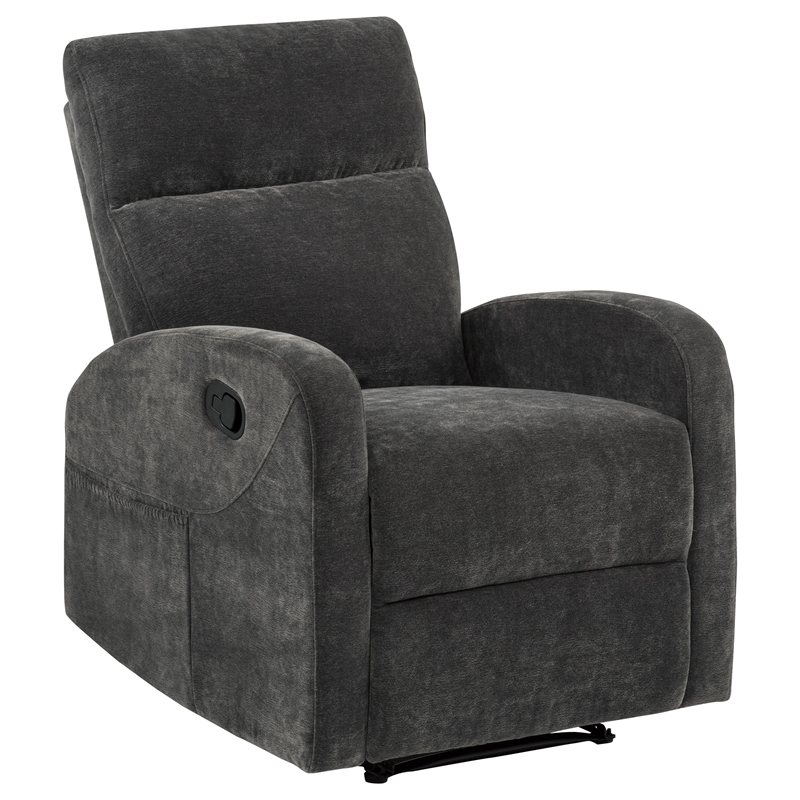 Pemberly Row Transitional Chenille Manual Glider Recliner in Charcoal Gray