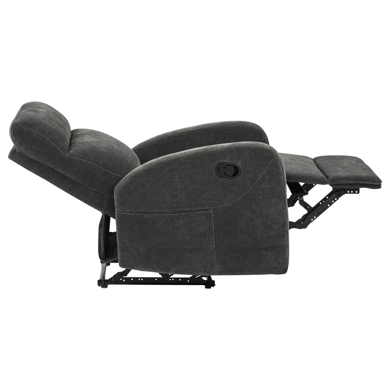 Pemberly Row Transitional Chenille Manual Glider Recliner in Charcoal Gray