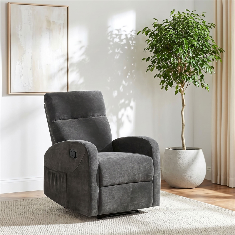 Pemberly Row Transitional Chenille Manual Glider Recliner in Charcoal Gray