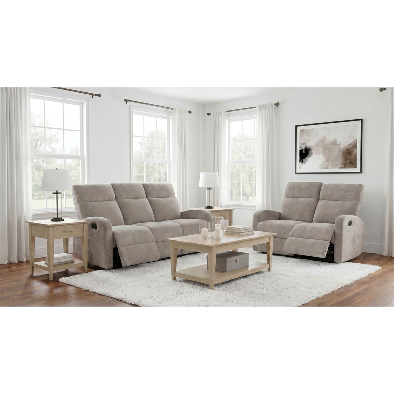 Pemberly Row 2-Piece Chenille Manual Reclining Sofa Set in Sand