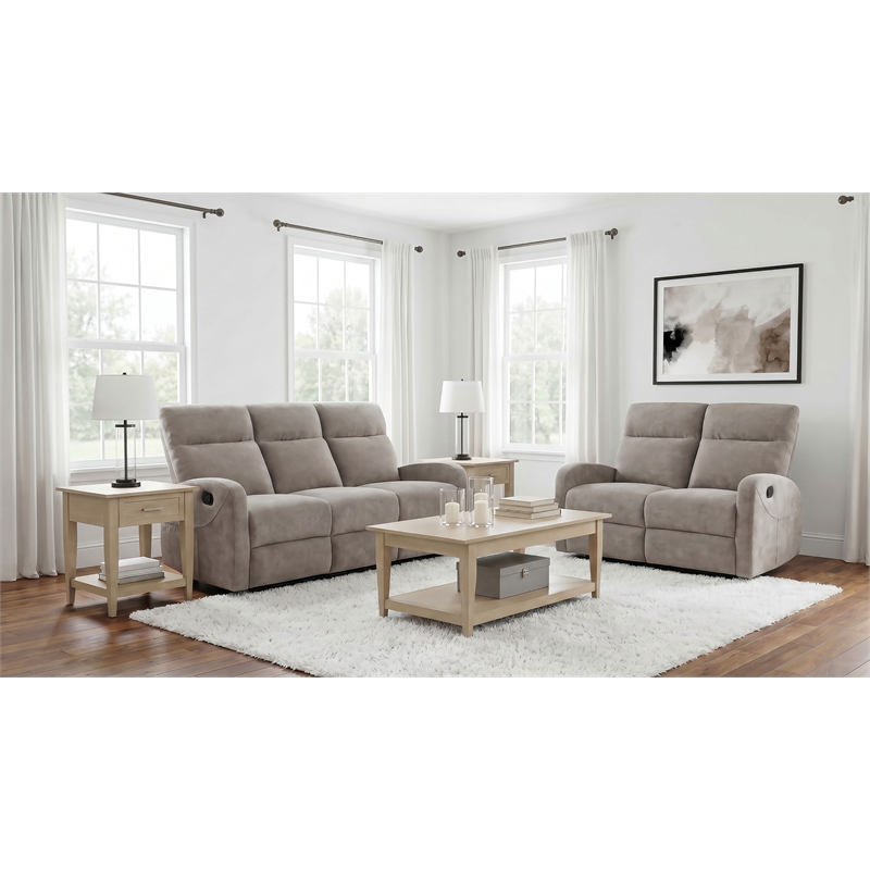 Pemberly Row 2-Piece Chenille Manual Reclining Sofa Set in Sand