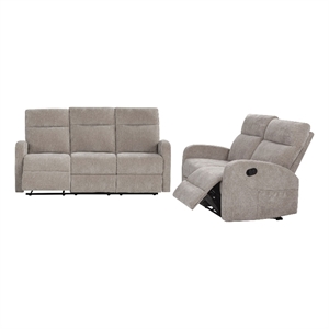 Pemberly Row 2-Piece Chenille Manual Reclining Sofa Set in Sand