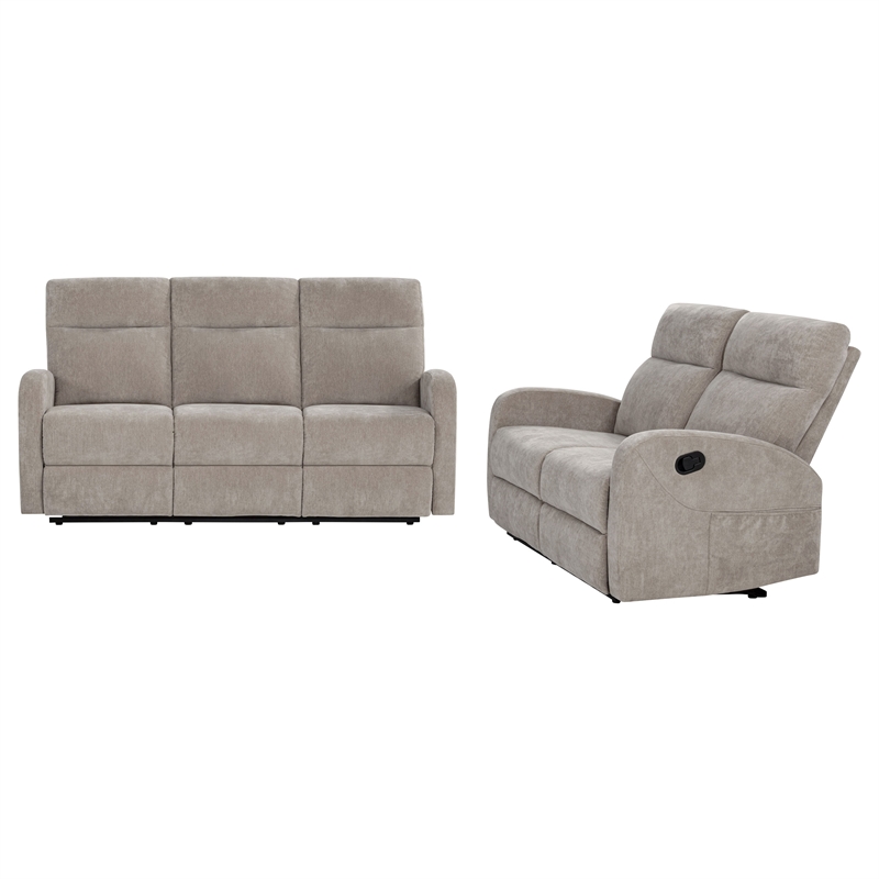 Pemberly Row 2-Piece Chenille Manual Reclining Sofa Set in Sand