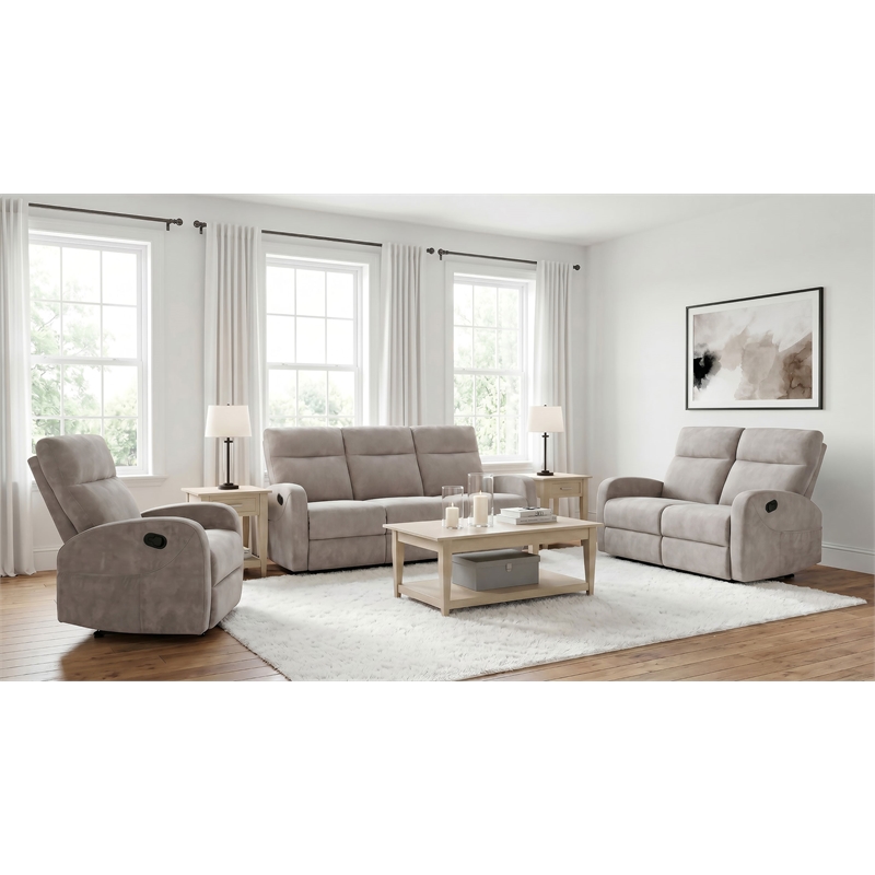 Pemberly Row 3-Piece Chenille Manual Reclining Sofa Set in Sand
