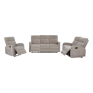 Pemberly Row 3-Piece Chenille Manual Reclining Sofa Set in Sand