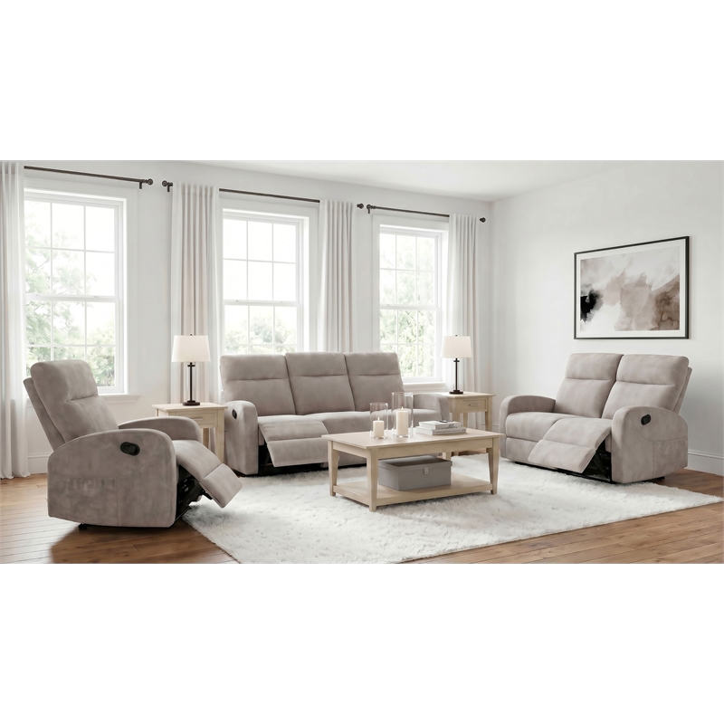 Pemberly Row 3-Piece Chenille Manual Reclining Sofa Set in Sand