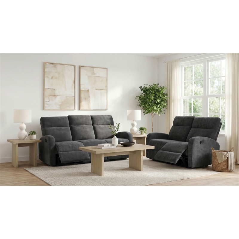 Pemberly Row 2-Piece Chenille Manual Reclining Sofa Set in Charcoal Gray