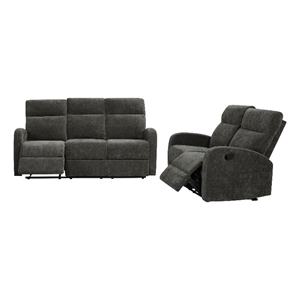 Pemberly Row 2-Piece Chenille Manual Reclining Sofa Set in Charcoal Gray