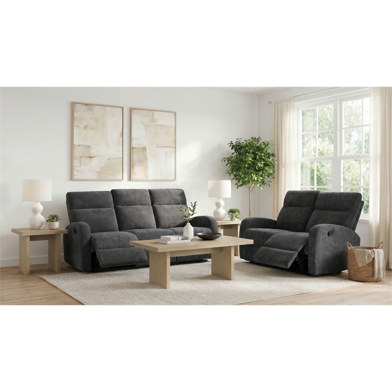 Pemberly Row 2-Piece Chenille Manual Reclining Sofa Set in Charcoal Gray