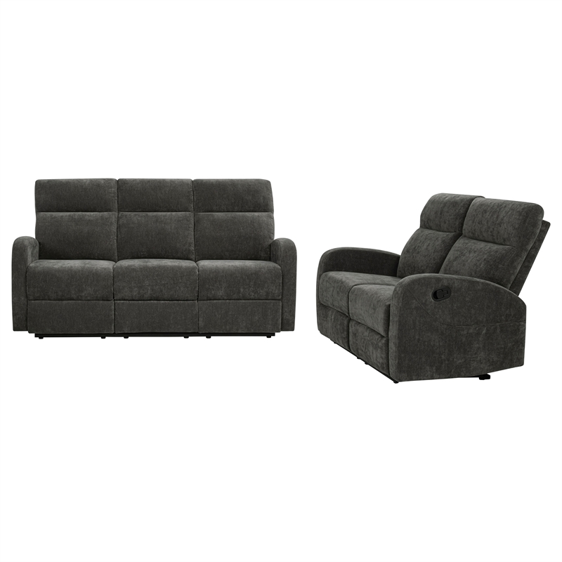 Pemberly Row 2-Piece Chenille Manual Reclining Sofa Set in Charcoal Gray