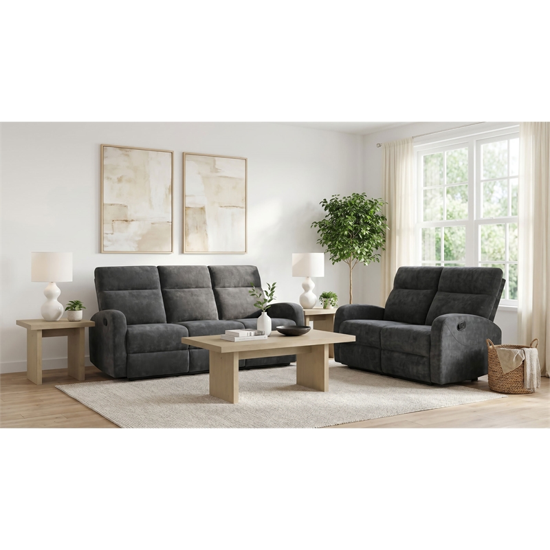 Pemberly Row 2-Piece Chenille Manual Reclining Sofa Set in Charcoal Gray