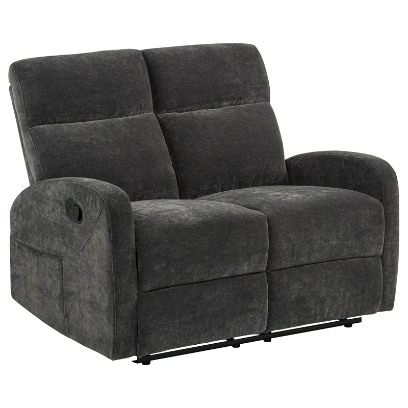 Pemberly Row 2-Piece Chenille Manual Reclining Sofa Set in Charcoal Gray