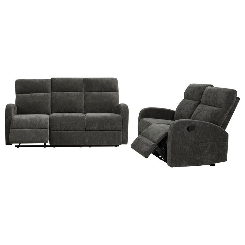 Pemberly Row 2-Piece Chenille Manual Reclining Sofa Set in Charcoal Gray