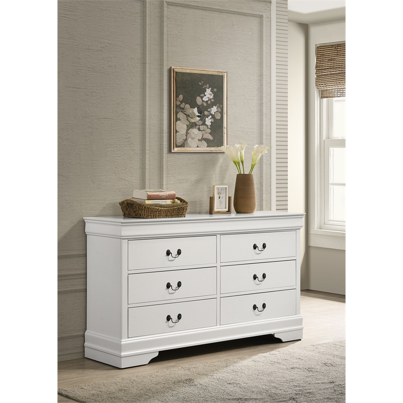Pemberly Row Transitional 6-drawer Dresser with Bracket Feet in White
