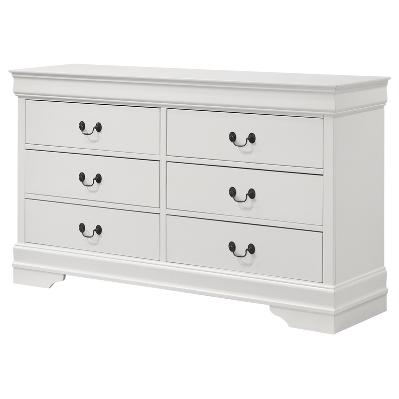 Pemberly Row Transitional 6-drawer Dresser with Bracket Feet in White