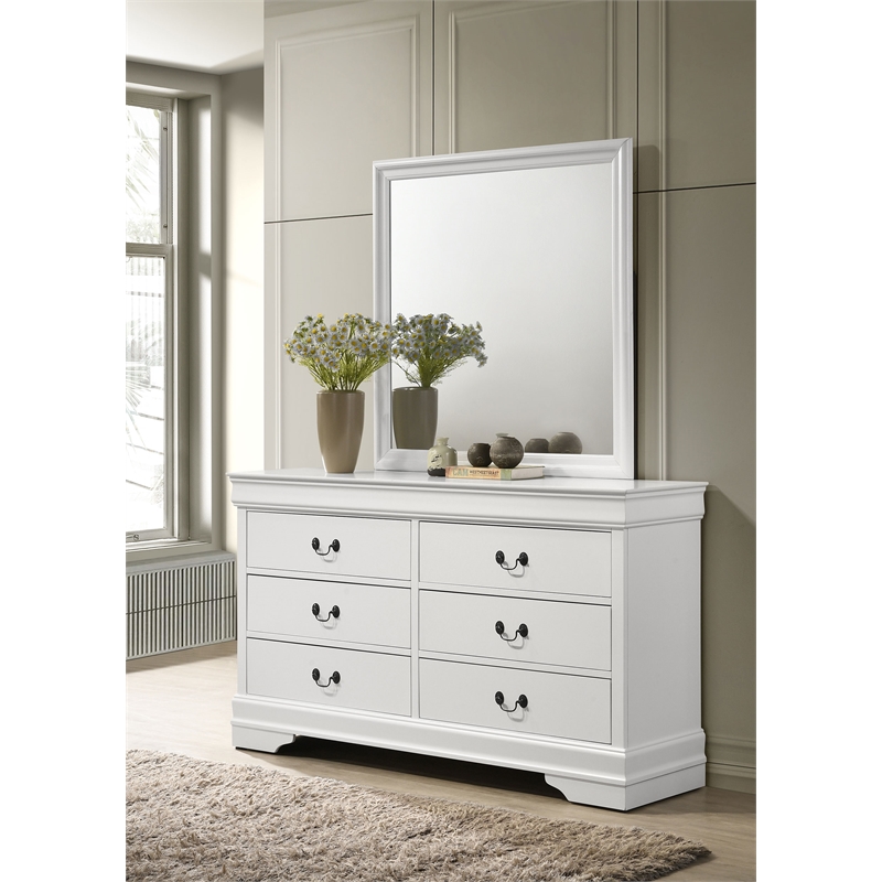 Pemberly Row Transitional 6-drawer Dresser and Mirror Set in White